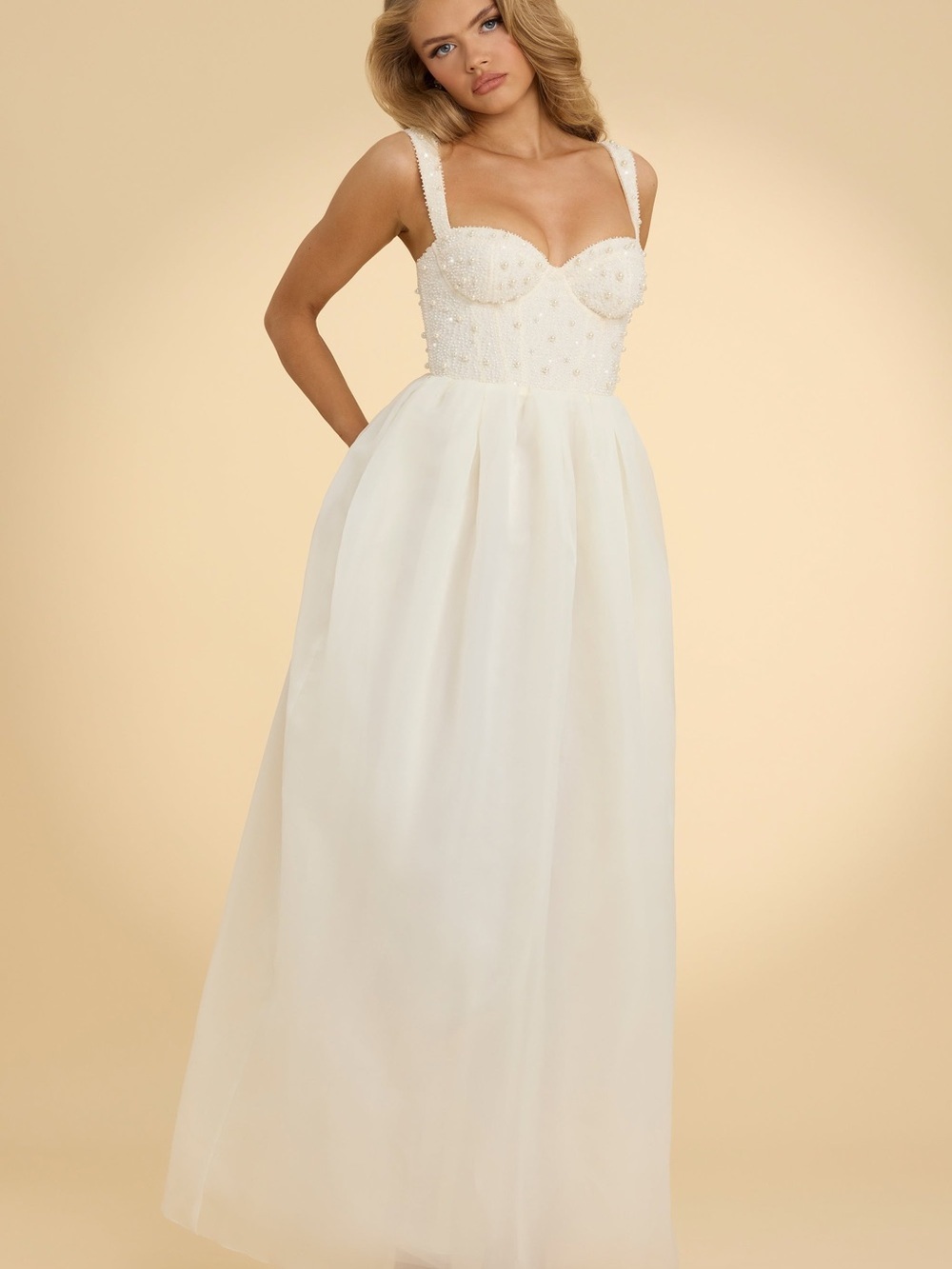 Oh Polly Ivory Embellished long dress